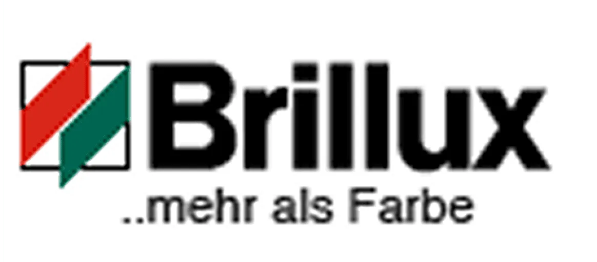 Brillux-Logo mit dem Slogan '..mehr als Farbe'.