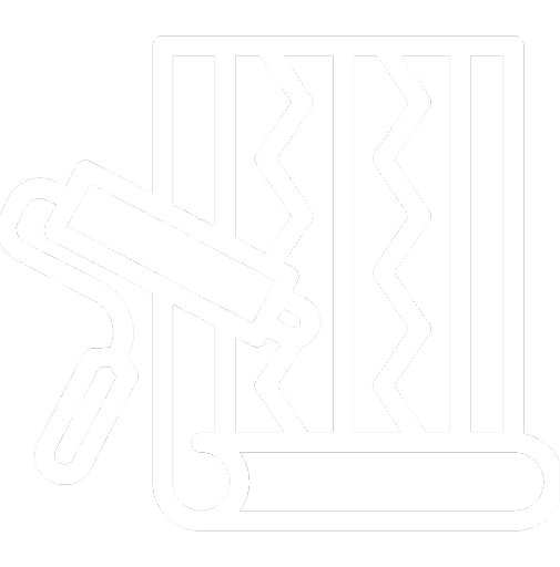 Symbol eines Farbrollers neben einer Rolle mit gestreiftem und gezacktem Muster.